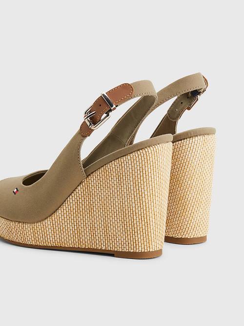 Tommy Hilfiger Iconic Slingback Espadrilles High Heel Wedges Sandalen Dames Bruin | TH701UEM