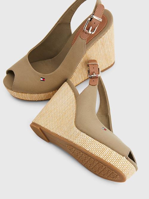 Tommy Hilfiger Iconic Slingback Espadrilles High Heel Wedges Sandalen Dames Bruin | TH701UEM