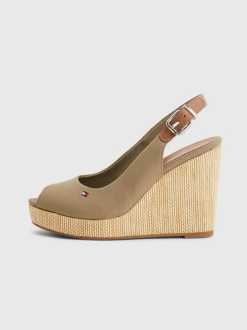 Tommy Hilfiger Iconic Slingback Espadrilles High Heel Wedges Sandalen Dames Bruin | TH701UEM