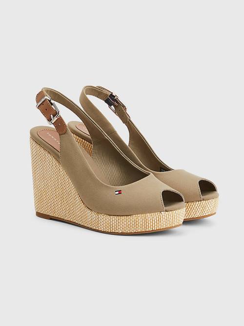 Tommy Hilfiger Iconic Slingback Espadrilles High Heel Wedges Sandalen Dames Bruin | TH701UEM