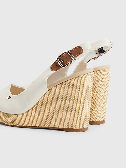 Tommy Hilfiger Iconic Slingback Espadrilles High Heel Wedges Sandalen Dames Wit | TH831VHY