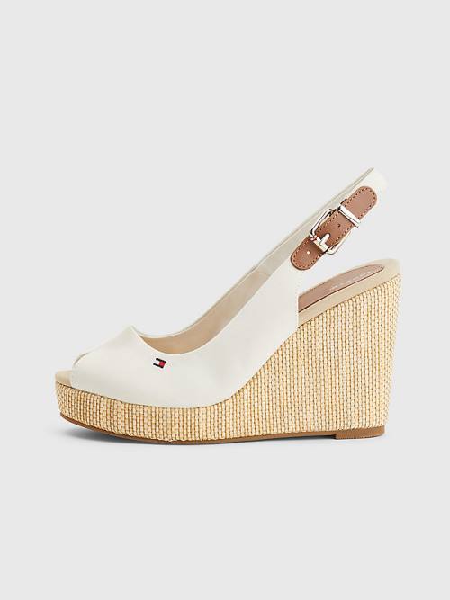 Tommy Hilfiger Iconic Slingback Espadrilles High Heel Wedges Sandalen Dames Wit | TH831VHY