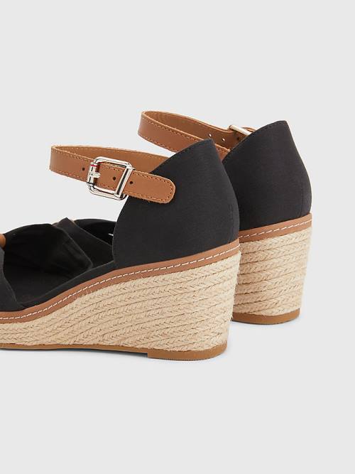 Tommy Hilfiger Iconic Wedge Espadrilles Sandalen Dames Zwart | TH693IQD