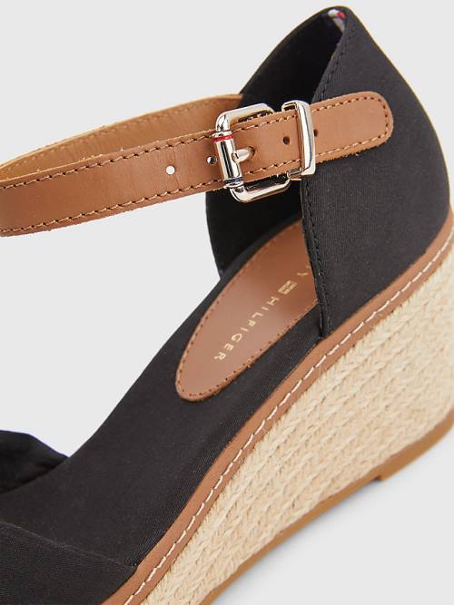 Tommy Hilfiger Iconic Wedge Espadrilles Sandalen Dames Zwart | TH693IQD