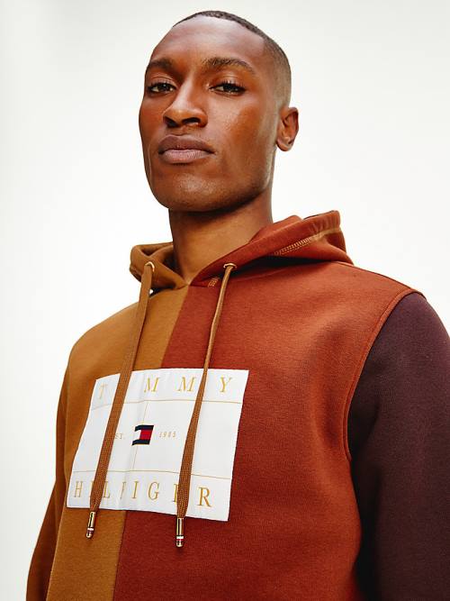 Tommy Hilfiger Icons Colour-Blocked Fleece Hoodie Heren Bruin | TH431FBZ