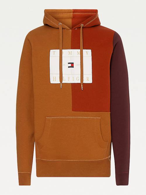 Tommy Hilfiger Icons Colour-Blocked Fleece Hoodie Heren Bruin | TH431FBZ