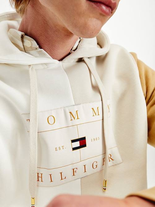 Tommy Hilfiger Icons Colour-Blocked Fleece Hoodie Heren Beige | TH561VRJ