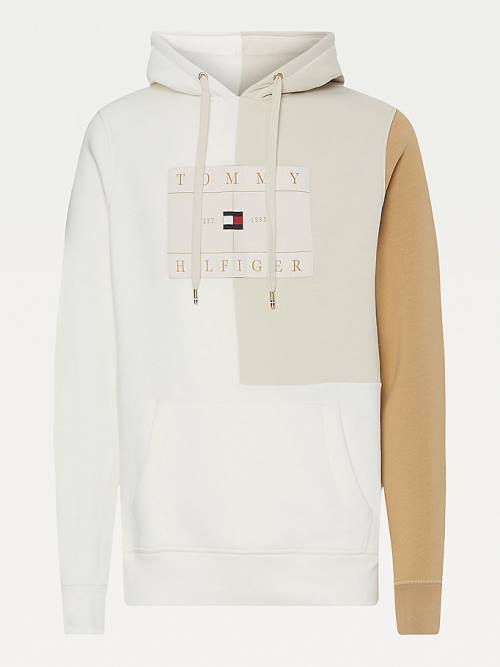 Tommy Hilfiger Icons Colour-Blocked Fleece Hoodie Heren Beige | TH561VRJ