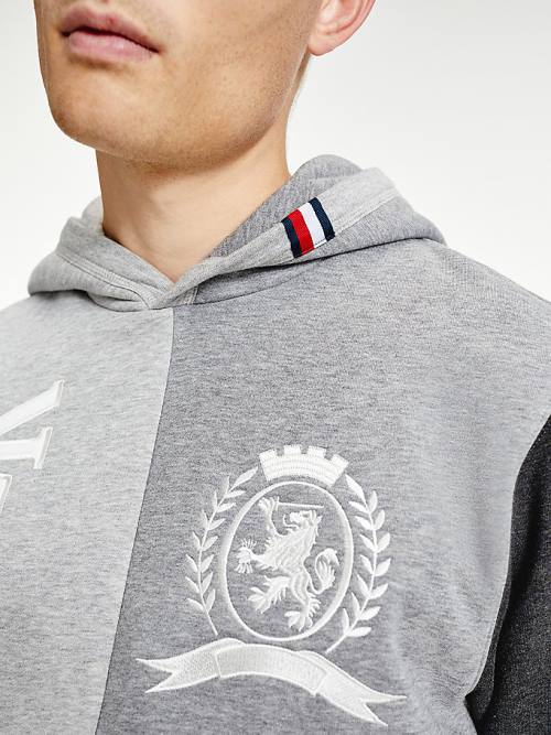 Tommy Hilfiger Icons Crest Colour-Blocked Relaxed Fit Hoodie Heren Grijs | TH580ZWV