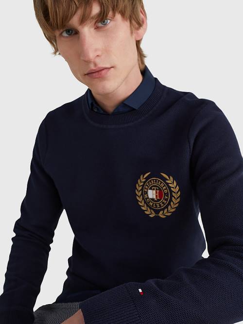 Tommy Hilfiger Icons Crest Embroidery Jumper Truien Heren Blauw | TH435IWY