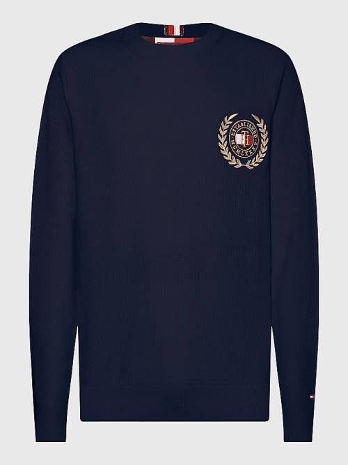 Tommy Hilfiger Icons Crest Embroidery Jumper Truien Heren Blauw | TH435IWY