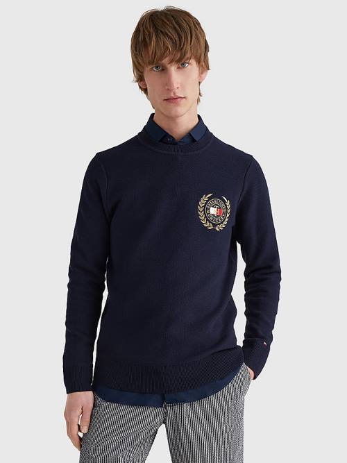 Tommy Hilfiger Icons Crest Embroidery Jumper Truien Heren Blauw | TH435IWY