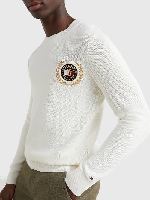 Tommy Hilfiger Icons Crest Embroidery Jumper Truien Heren Wit | TH708AUP