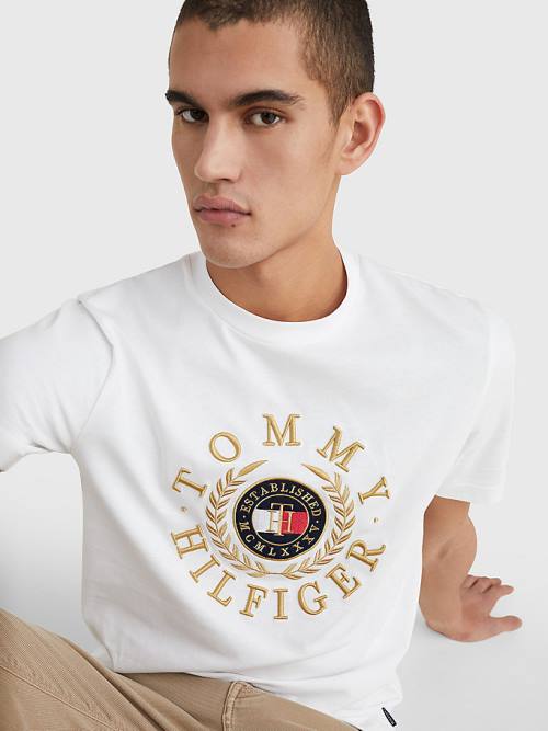 Tommy Hilfiger Icons Embroidery T-shirts Heren Wit | TH724OQP