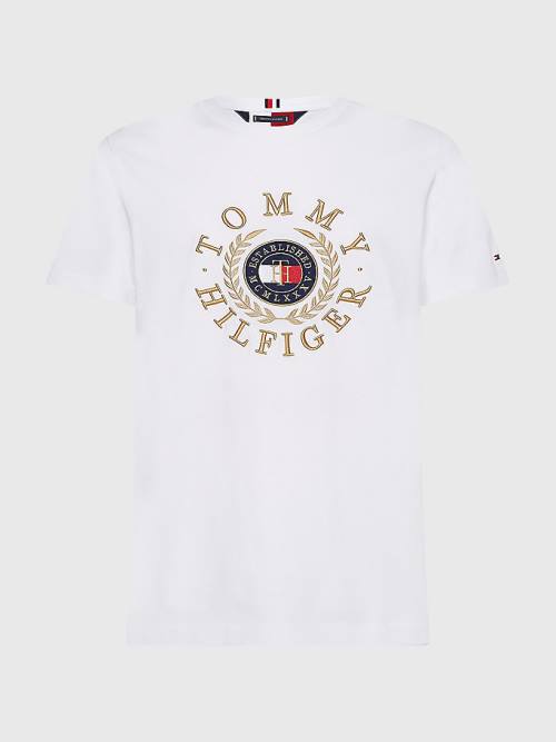 Tommy Hilfiger Icons Embroidery T-shirts Heren Wit | TH724OQP