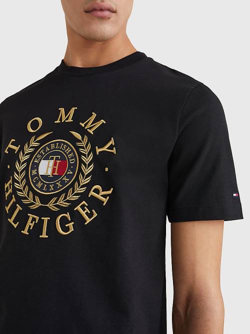 Tommy Hilfiger Icons Embroidery T-shirts Heren Zwart | TH903GJN