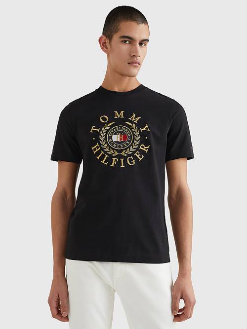 Tommy Hilfiger Icons Embroidery T-shirts Heren Zwart | TH903GJN