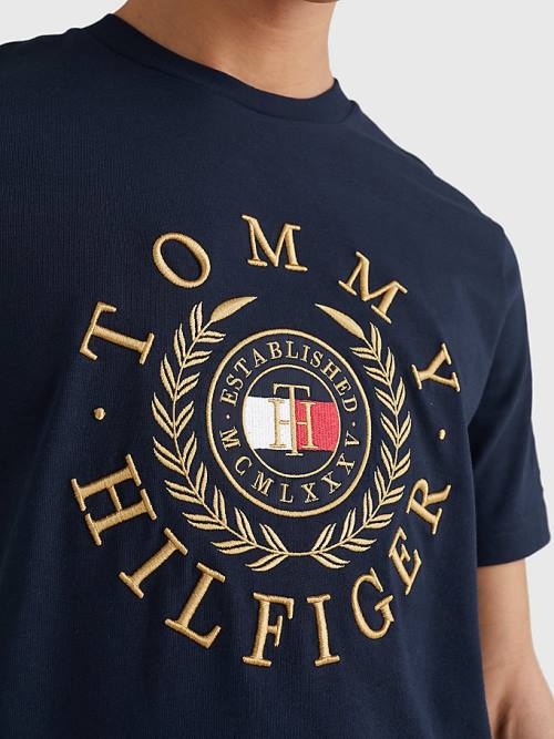 Tommy Hilfiger Icons Embroidery T-shirts Heren Blauw | TH925CAF