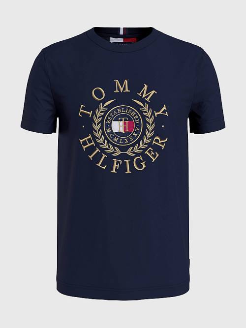 Tommy Hilfiger Icons Embroidery T-shirts Heren Blauw | TH925CAF