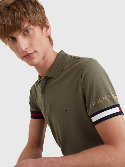 Tommy Hilfiger Icons Flag Slim Fit Poloshirt Heren Khaki | TH738IDX