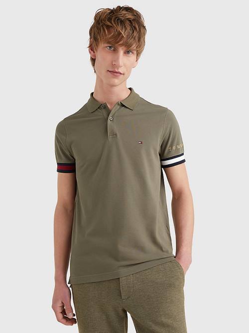 Tommy Hilfiger Icons Flag Slim Fit Poloshirt Heren Khaki | TH738IDX