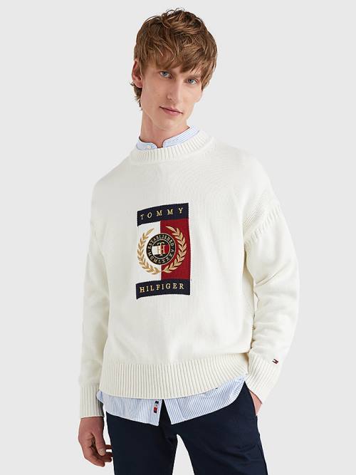 Tommy Hilfiger Icons Intarsia Graphic Jumper Truien Heren Wit | TH512WRK