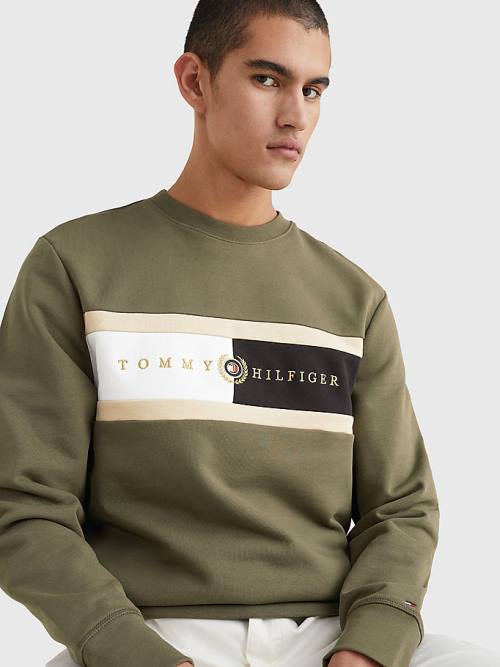 Tommy Hilfiger Icons Logo Crew Neck Sweatshirts Heren Khaki | TH273JVX