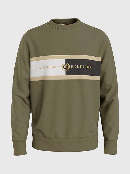 Tommy Hilfiger Icons Logo Crew Neck Sweatshirts Heren Khaki | TH273JVX