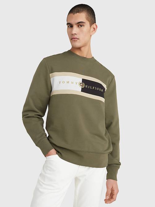 Tommy Hilfiger Icons Logo Crew Neck Sweatshirts Heren Khaki | TH273JVX