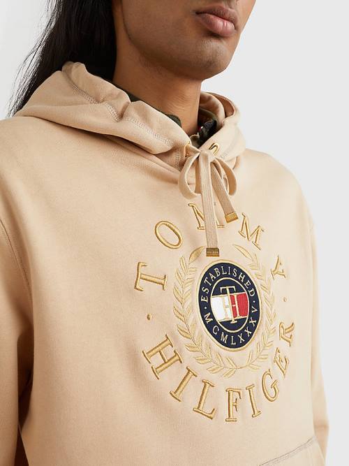 Tommy Hilfiger Icons Logo Embroidery Hoodie Heren Beige | TH780XSQ