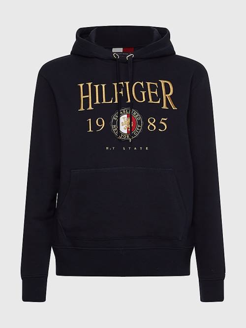 Tommy Hilfiger Icons Logo Embroidery Relaxed Fit Hoodie Heren Blauw | TH532BJK