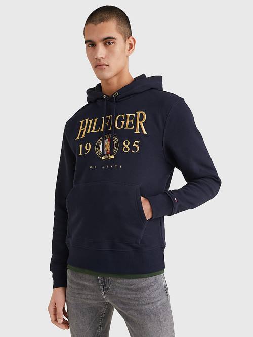 Tommy Hilfiger Icons Logo Embroidery Relaxed Fit Hoodie Heren Blauw | TH532BJK