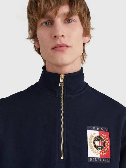 Tommy Hilfiger Icons Logo Half-Zip Hoodie Heren Blauw | TH470ATX