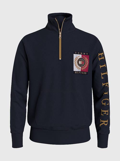 Tommy Hilfiger Icons Logo Half-Zip Hoodie Heren Blauw | TH470ATX