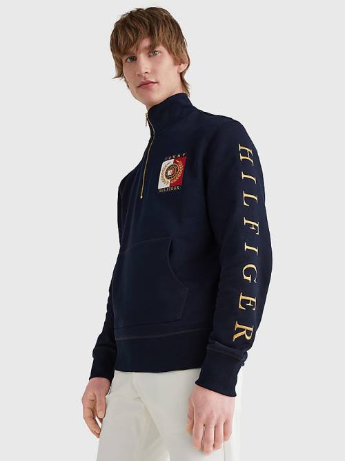 Tommy Hilfiger Icons Logo Half-Zip Hoodie Heren Blauw | TH470ATX