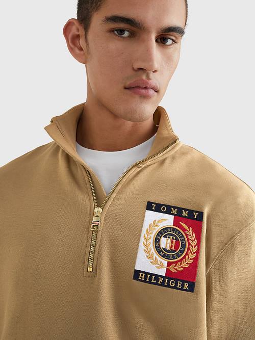 Tommy Hilfiger Icons Logo Half-Zip Hoodie Heren Bruin | TH479UBD