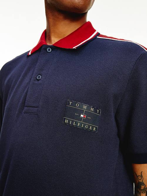 Tommy Hilfiger Icons Logo Tape Regular Fit Poloshirt Heren Blauw | TH391YKG