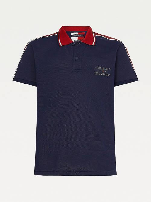 Tommy Hilfiger Icons Logo Tape Regular Fit Poloshirt Heren Blauw | TH391YKG