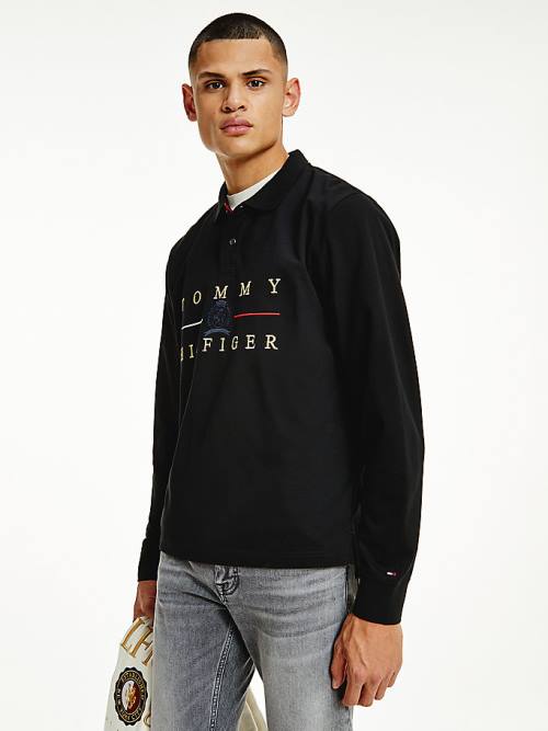 Tommy Hilfiger Icons Long Sleeve Regular Fit Poloshirt Heren Zwart | TH791VDL