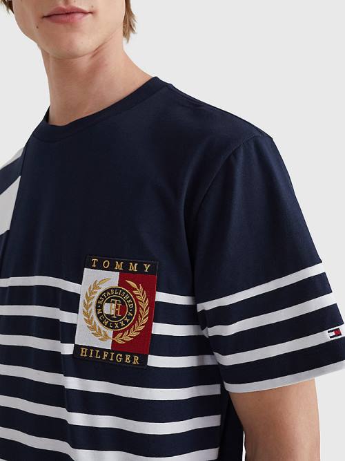 Tommy Hilfiger Icons Mixed Stripe T-shirts Heren Blauw | TH709DYO