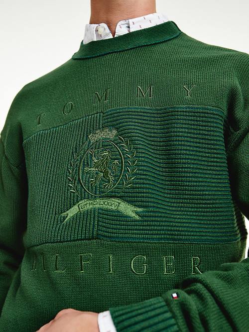 Tommy Hilfiger Icons Oversized Crest Flag Jumper Truien Heren Groen | TH740WKF