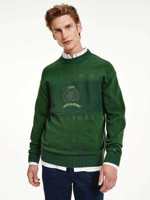 Tommy Hilfiger Icons Oversized Crest Flag Jumper Truien Heren Groen | TH740WKF