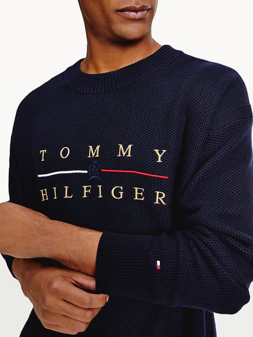 Tommy Hilfiger Icons Oversized Structured Jumper Truien Heren Blauw | TH952MTI