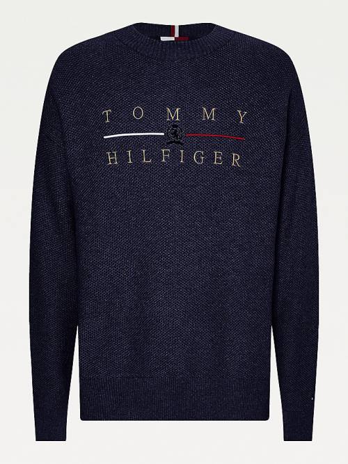 Tommy Hilfiger Icons Oversized Structured Jumper Truien Heren Blauw | TH952MTI