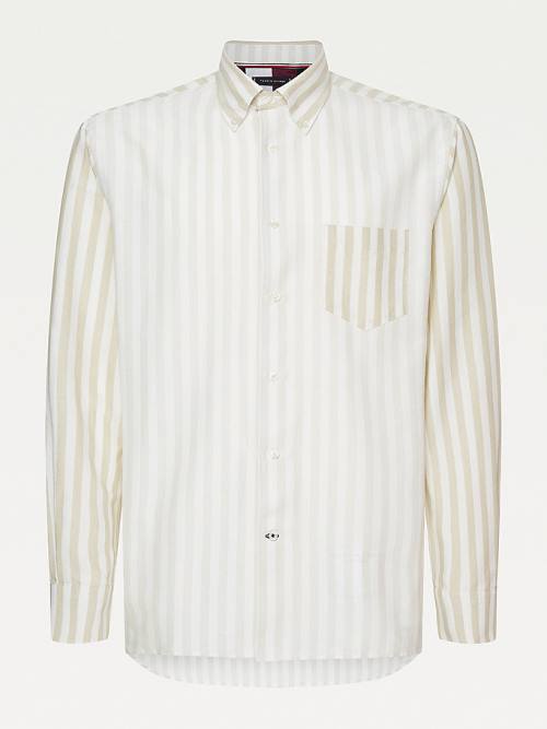 Tommy Hilfiger Icons Stripe Relaxed Fit Katoenen Overhemd Heren Beige | TH701QGY