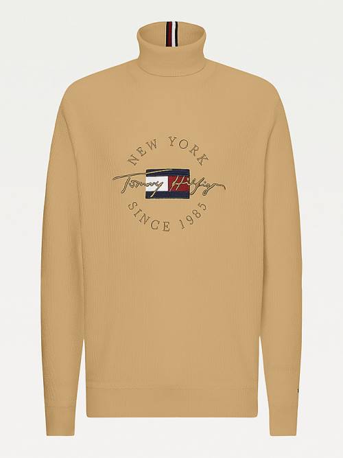 Tommy Hilfiger Icons TH Flex Roll Neck Jumper Truien Heren Khaki | TH785UQF