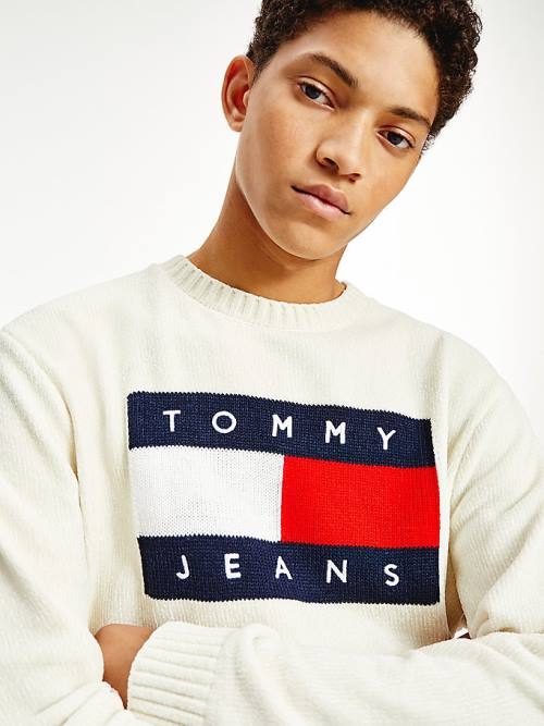 Tommy Hilfiger Intarsia Flag Relaxed Fit Jumper Truien Heren Wit | TH085CGR