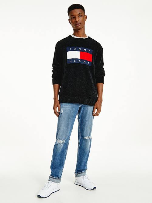 Tommy Hilfiger Intarsia Flag Relaxed Fit Jumper Truien Heren Zwart | TH430KHN