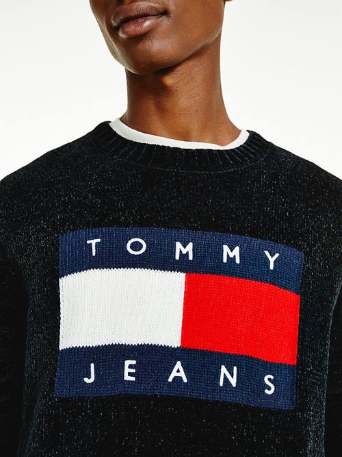 Tommy Hilfiger Intarsia Flag Relaxed Fit Jumper Truien Heren Zwart | TH430KHN