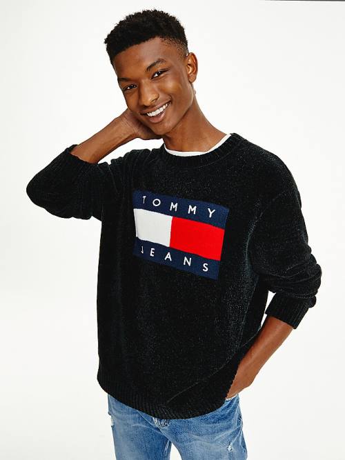 Tommy Hilfiger Intarsia Flag Relaxed Fit Jumper Truien Heren Zwart | TH430KHN